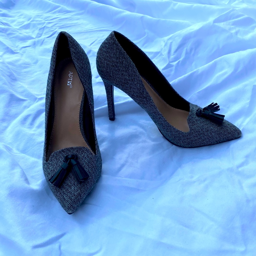 Tweed Patterned High Heels with Tassels